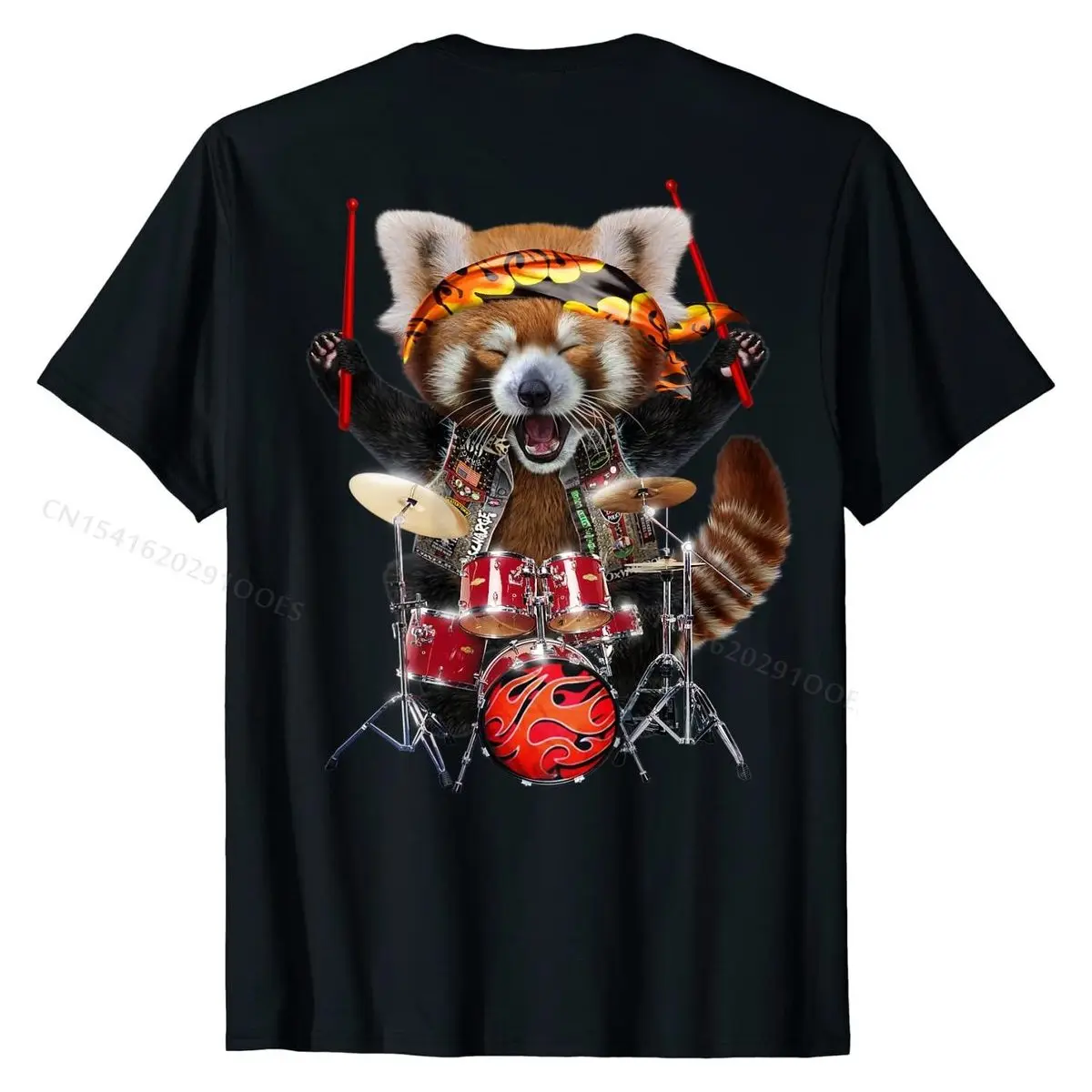 

Punk Rock Red Panda Playing Drums T-Shirt FunnyDesign T Shirt Brand Cotton Men's T Shirts
