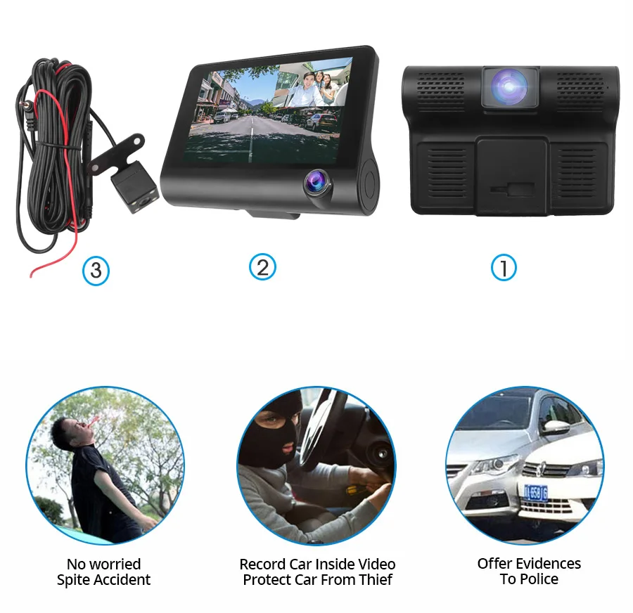 С зеркалом заднего вида, Автомобильный видеорегистратор, 3 камеры, Full Hd 1080 p, 4,0 дюймов, 170 градусов, видеорегистратор с двумя объективами, видеорегистратор Dashcam MD1