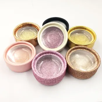 

Wholesale Round Empty Eyelashes packaging Box Case Cosmetics False Eyelash Packaging Box Container Glitter 3D Lashes Box Case