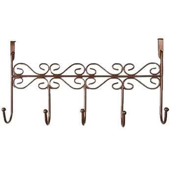 

Hat Bag Towel Coat Clothes Over Door Bathroom Hanger Hanging Rack Holder 5 Hooks-brown