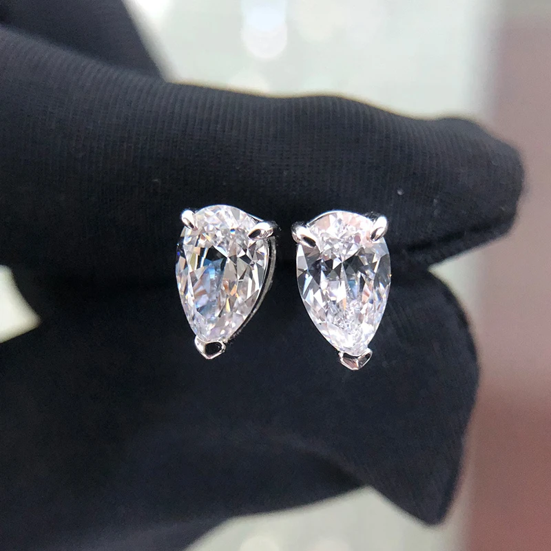 OEVAS Classic 100% 925 Sterling Silver Pear Created Moissanite Gemstone Ear Studs White Gold Earrings Fine Jewelry Wholesale