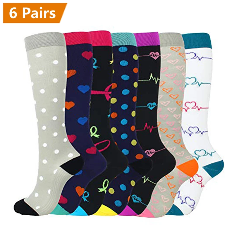 Brothock 6 Pairs Compression Socks Women Men Graduated 20-30 MmHg Stockings for Athletic Running Cycling Medical Nursing Socks
