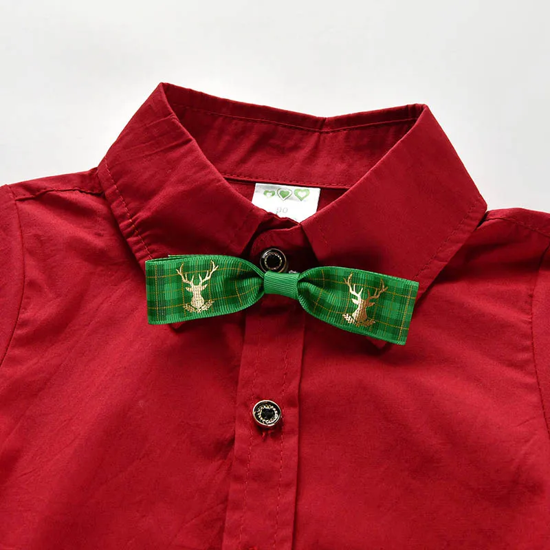 Baby Boys Shirts Children's Long Sleeve Formal Red Shirt Gentleman Tops With Bowtie Toddler Blouse