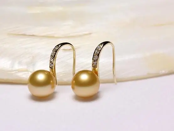 

free shipping gorgeous 18k pair of 10-11mm south sea pearl dangle earring