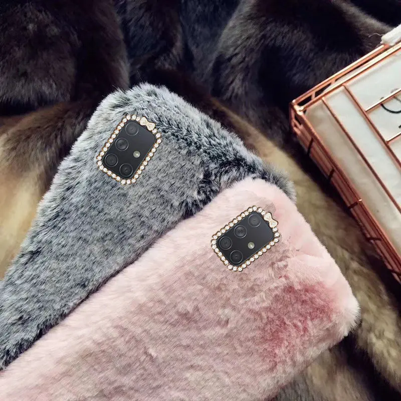 

For Samsung A71 Case Soft Silicon Fluffy Plush Warm Cover For Samsung Galaxy A71 SM-A715F A715F A715 Fashion Rabbit Ears Cases