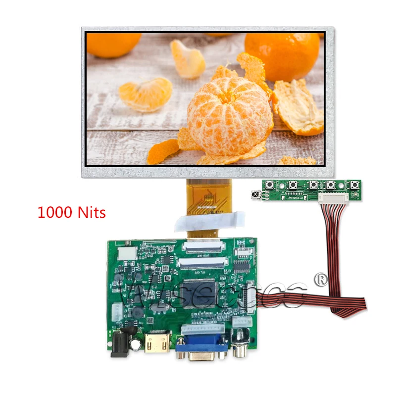 7 дюймов 1000 / 1200 нит высокой Яркость ЖК-дисплей Экран 1024*600 40 Pin FPC с HDMI VGA AV