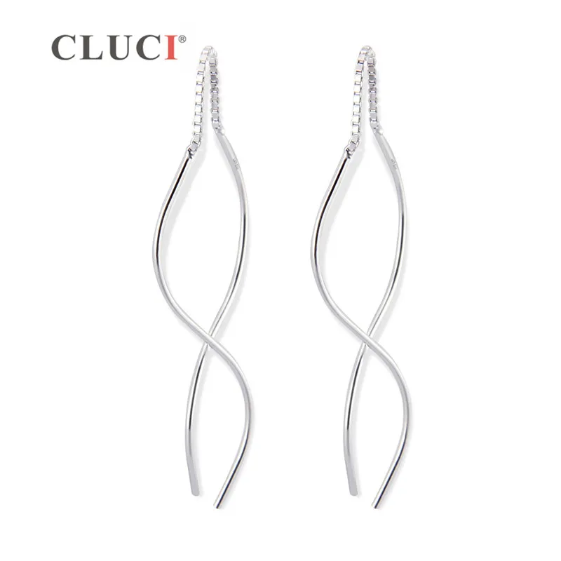 

CLUCI Real 925 Silver Earrings Jewelry For Women Minimalism Triangle Round Square Long Tassel Ear Line