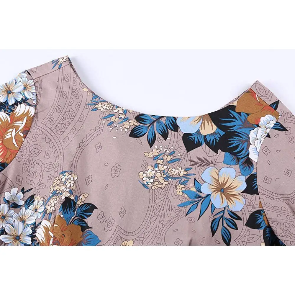 Halter Sleeve Autumn Women Retro Vintage Dress 40s 50s 60s Floral Printed Elegant Big Swing Pleated Party Rockabilly Dresses