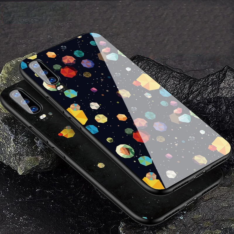 Черные чехлы с закаленным стеклом для huawei Honor 9 10 Lite P30 P20 mate 20 Lite глянцевые Чехлы под мрамор чехол для huawei P smart Z Nova 3