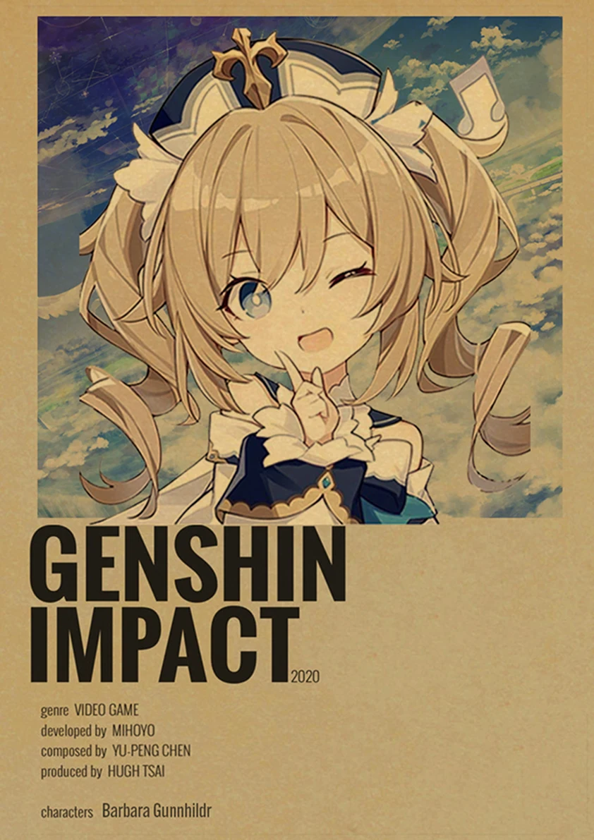 Genshin Impact Anime Posters Kraft Paper Prints Home Room Decor Study Bedroom Bar Cafe Wall Paintings Cartoon Wall Stickers