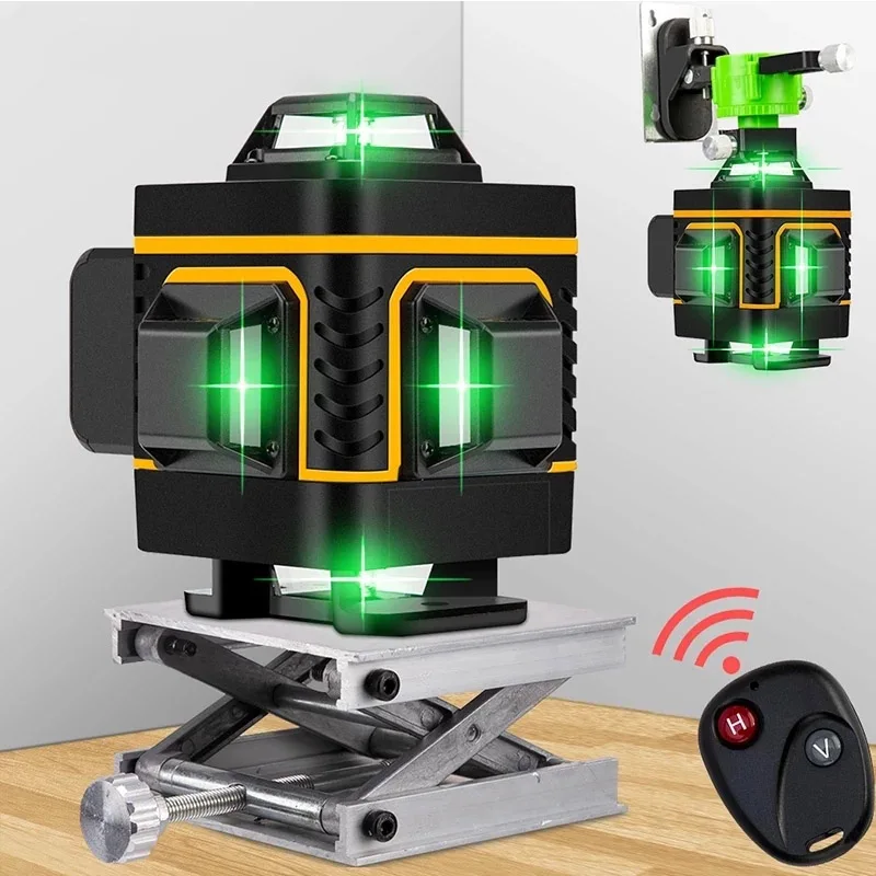 16 linhas 4d laser verde nível auto-nivelamento remoto sem fio 360 linhas transversais horizontais & verticais com bateria & suporte de parede
