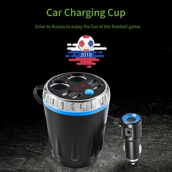 

Car Charging Cup 4 USB Port 5V 2.1A Intelligent Charging Black And Blue Real-Time Monitoring Voltage Detection Charger For Phone