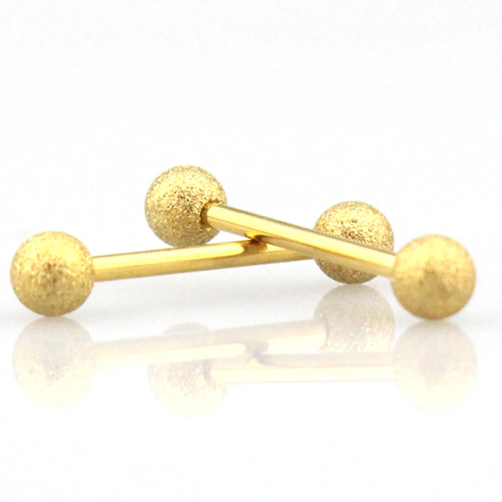Gold 2 шт матовые шарики Пирсинг-штанга для языка кольцо 16 мм язык пирсинг для соска кольцо 14 г ювелирные изделия для тела секс хирургическая сталь Спираль пирсинг серьги - Окраска металла: Gold