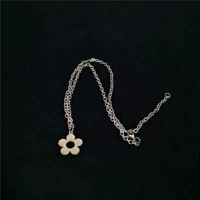 Корейское винтажное ожерелье в стиле Харадзюку из нержавеющей стали с подвеской в виде цветка, цепочка для ключицы, крутые ювелирные изделия в стиле хип-хоп для девушек и женщин - Окраска металла: Flower necklace 50cm