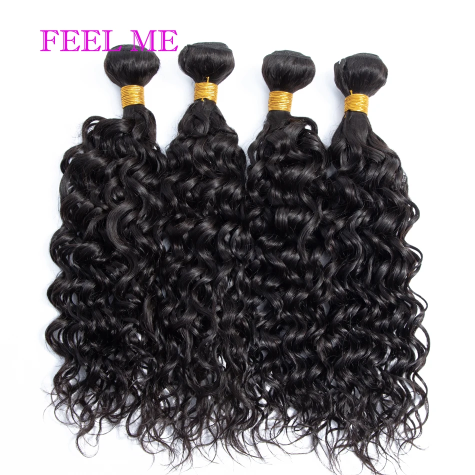 

FEELME Water Wave Bundles Malaysian Human Hair Weave For Black Women 10-26inch 3/4 Bundles Deep Curly Remy Hair Extensions