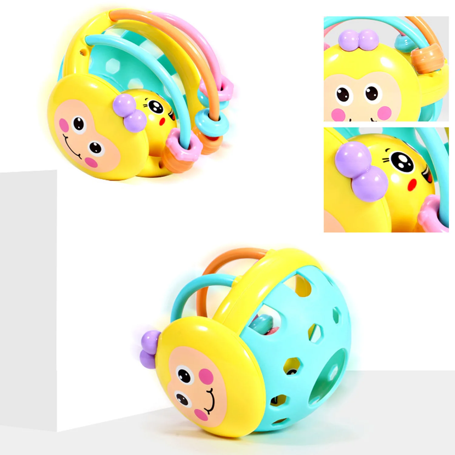 Ребенок мультфильм красочный шар-погремушка ручной стук бубен мяч Jingle погремушка с шариками обучения захватывающая способность погремушка Мобильная игрушка