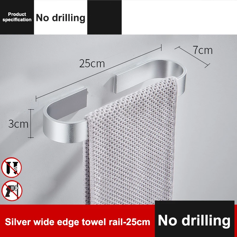 25cm Silver Держатель для полотенец, стойка для полотенец, вешалка черного и серебристого цвета, алюминиевая настенная вешалка для полотенец, органайзер для хранения на кухне, полка - Цвет: 25cm Silver
