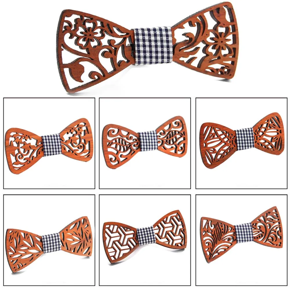 

New Floral Wood Bow Ties for Men Bowtie Hollow Butterflies Wedding suit wooden bowtie Shirt krawatte Bowknots Slim tie