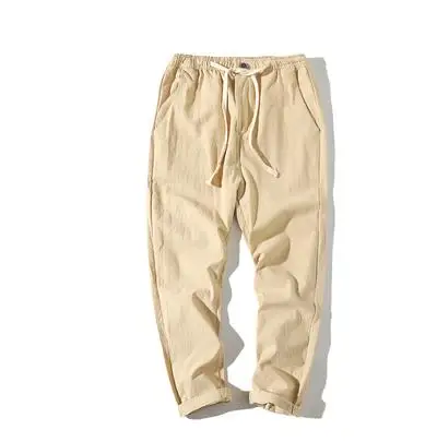 Khaki RUIHUO льняные брюки по щиколотку мужская Японская уличная одежда Спортивные штаны мужские брюки мужские тренировочные хип-хоп 5XL осень - Цвет: Khaki