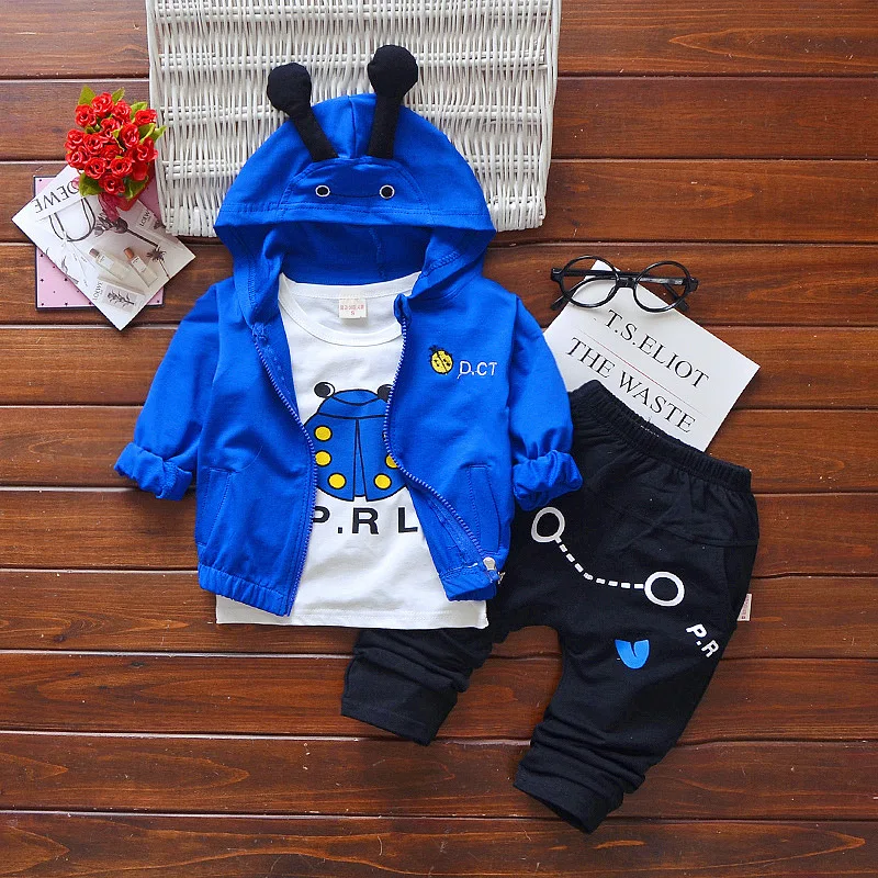 

CHILDREN'S Suit 2018 Spring New Style BOY'S Fashion Cartoon Three-piece Set Baby Pure Cotton Long-sleeved T-shirt Coat Fashion-S