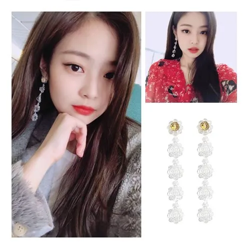 Kpop, черные, розовые, Дженни,, белые, милые, с кристаллами, серьги, для девушек, вечерние, элегантные, длинные серьги для женщин, роскошные ювелирные изделия