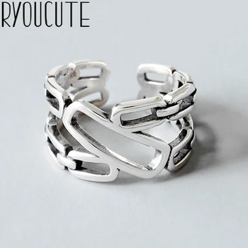 

2020 Wholesale Real Silver Color Irregular Geometric Hollow Rings For Women Big Antique Rings Finger Jewelry High Quality