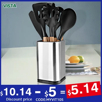 

Silicone Cooking Utensils Set Non-stick Spatula Shovel Wooden Handle Cooking Tools Set With Storage Box Kitchen Tools