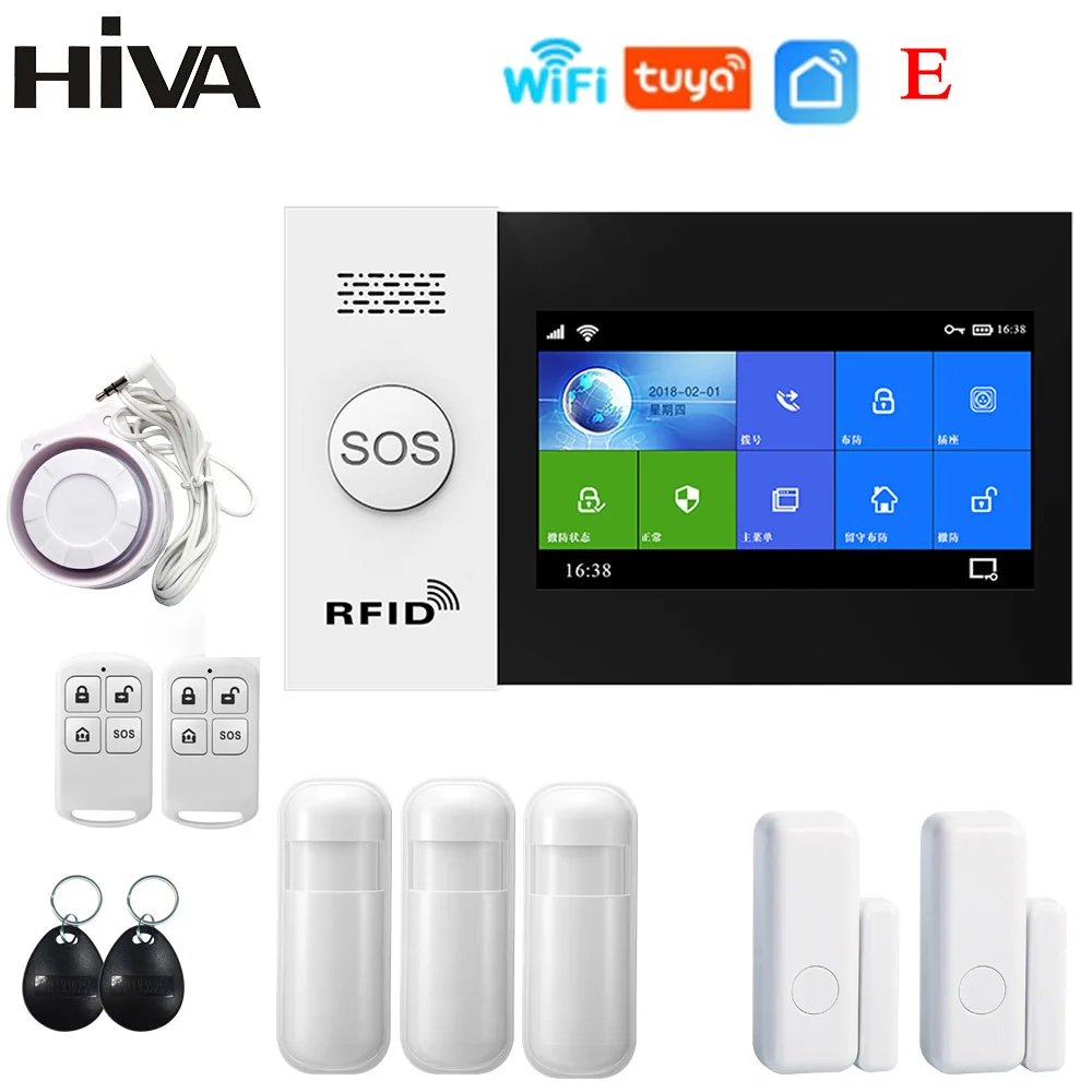 HIVA Alarm Systems Security Home Wifi Gsm with Pir Motion Sensor Tuya Smart Life Alarm work with Alexa elderly emergency button Alarms & Sensors