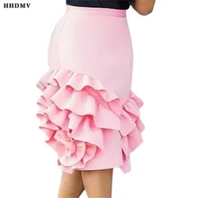 HHDMV KEN5730 модная Элегантная Модная уличная ярмарка для девушек оснастка стиль юбка молния оборки розовый красный длиной до колена юбка