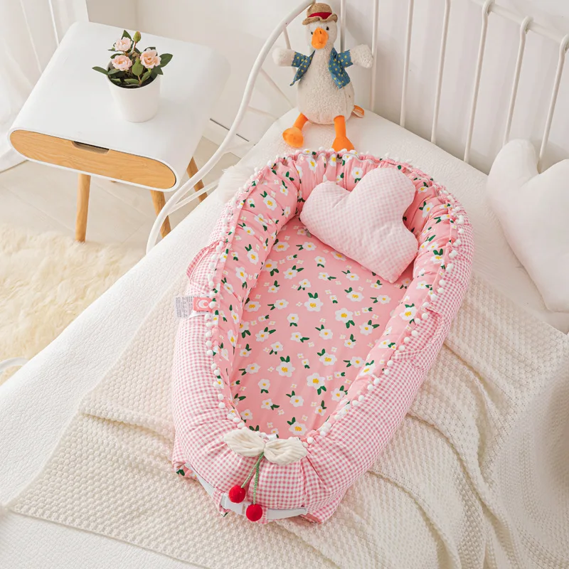 90X50cm Cute Print Baby Nest Bed Washable Newborn Crib Girls Boys Baby Cot Crib Removable Baby Crib Nest