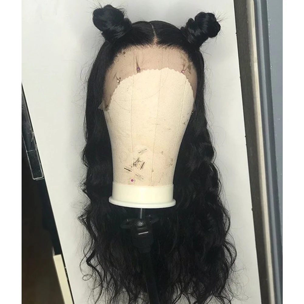360 синтетический парик бразильский объемный волнистый предварительно сорванный парик шнурка 150% плотность с волосами младенца remy волосы отбеленные узлы длинный парик