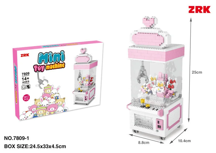 

ZRK Diamond Granule Educational Assembled Building Blocks Toy Creative DIY Gift 7809 Pink Crane Machine Lights
