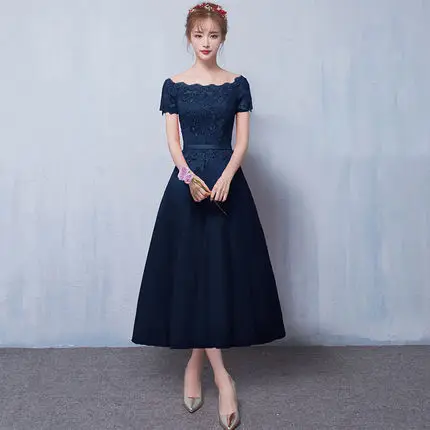 

Late Formal Dress 2019 New Style Autumn & Winter off-Shoulder Mid-length Annual General Meeting Formal Dress Bridesmaid Dress Wo