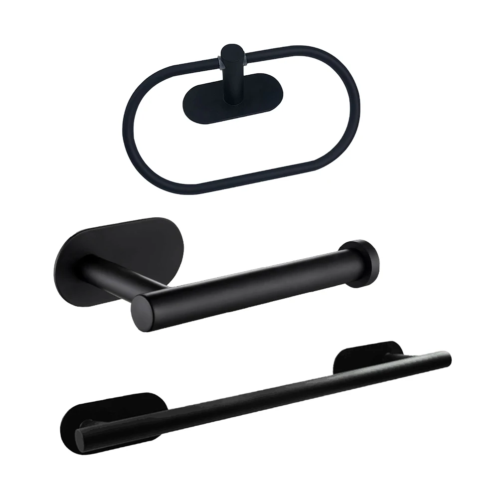 

3pcs Wall Mounted Bathroom Hardware Set Shelf Towel Bar Ring Rustproof Storage Toilet Paper Holder Modern Accessories Shower