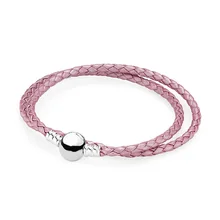 16-44 см 925 пробы серебряный браслет из натуральной кожи с шариковой застежкой Змеиный браслет подходит для женщин DIY бусины Шарм Европа ювелирные изделия