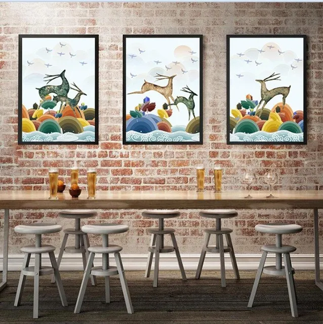 

Modern Creative Cartoon Animal A4 Painting Art Printing Deer Bird Landscape Oil Painting For The Living Room Fashion Decoration