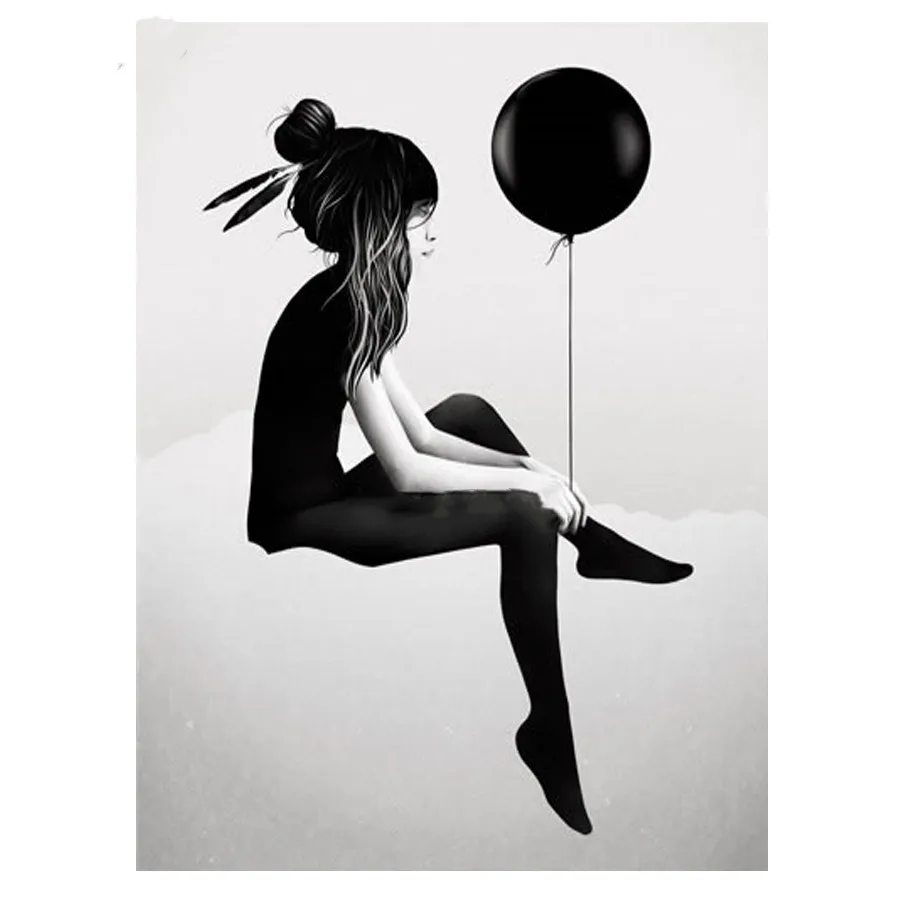 Full square diy Diamond Painting Girl and balloon Cross Stitch 5d art 3d diamond Mosaic bead embroidery black white decor E610 | Дом и сад