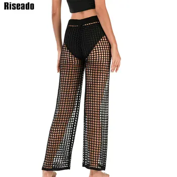 

Riseado Hollow Out Cover Ups Knotted Beach Wear Knitted Long Beach Pants 2020 New Bathing Suit Summer Dress Beach Women