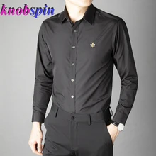 Брендовая мужская рубашка Новое поступление длинный рукав тонкая сорочка homme Элегантная Маленькая Пчелка вышивка Однотонная рубашка camicas Social рубашки мужские