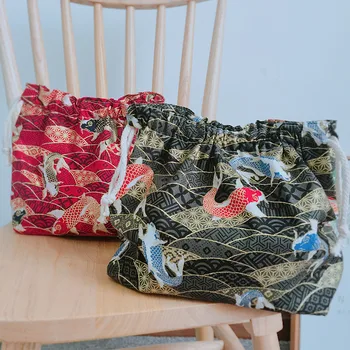 

Japanese-style sakura bronzing drawstring lunch box cotton linen environmental protection storage drawstring bag bunch pocket