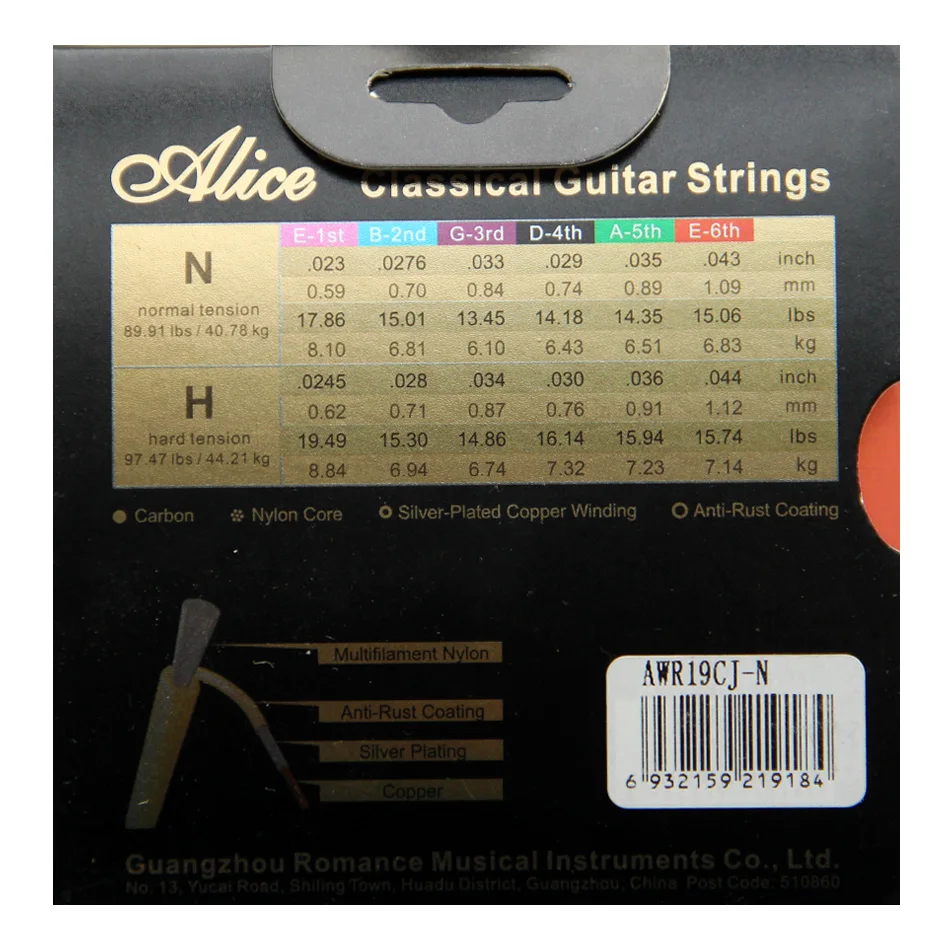 Acessórios para Guitarra Kit de Cordas para Violão Alice Clássica Cores Douradas Carbono Prata Cobre Revestido Awr19cj ti - Image 4