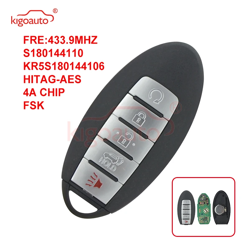 Умный Автомобильный ключ KIGOAUTO S180144110 5 кнопок 433 9 МГц FSK HITAG AES 4A чип для Nissan Rogue 2017 2018