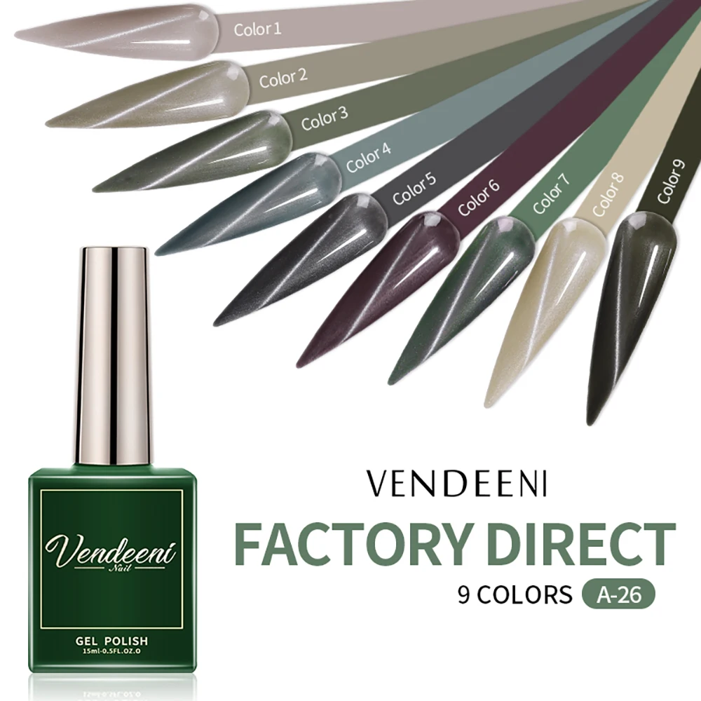 

Vendeeni 9 Colors Cat Eyes Gel Polish Soak Off Magnetic Nail Varnish Nail Art Lacquer Semi Permanent Led UV Gel Nail Polish