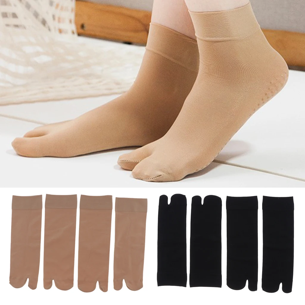2 Pairs Women Mens Silky Tabi Socks Non Slip Ankle Breathable Crew Socks