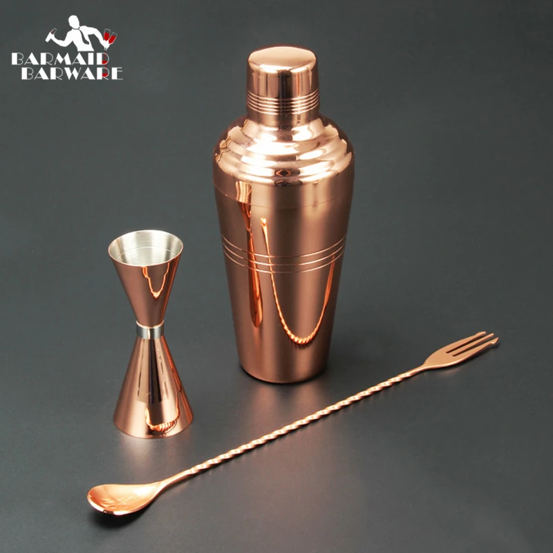 Cocktail Shaker Bar Set Copper Plated Shaker Barware Set 3 Pieces