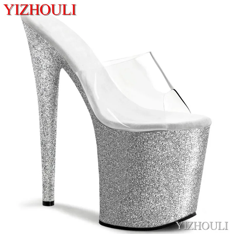 Banquet sex appeal, silvery is shinning, waterproof stage, bag heel shoe 20 centimeters thin heel pole dance, slipper