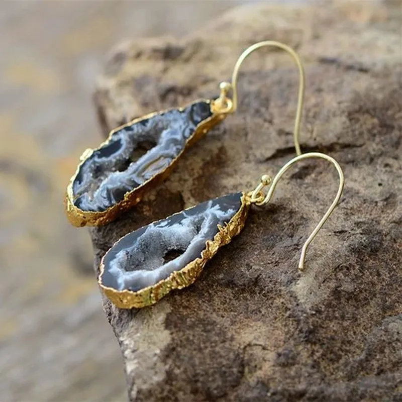 Натуральная Друза, висячие серьги, форма, Agates Drusy Femme, ювелирные изделия, серьги-крючки, оникс, Агаты, кристаллы, женские серьги, Прямая поставка
