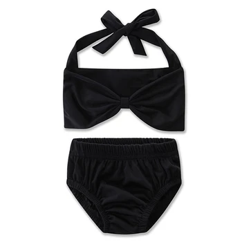 

Kids Baby Girls Solid Swimsuit Two pieces bow sling Bikini+shorts set Child Polyester Swimming Bathing beach Suit Clothes A40