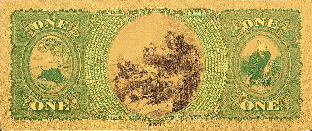 Памятная 1875 долларов США 1 долларовая банкнота с покрытыем цвета чистого 24 каратного золота Рождественская пластиковая фоторамка бумага подарочная 2 шт