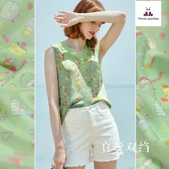 

Cartoon printing natural silk fabric meter 9 mm mulberry silk double crepe fabric drape shirt dress fabric wholesale silk cloth